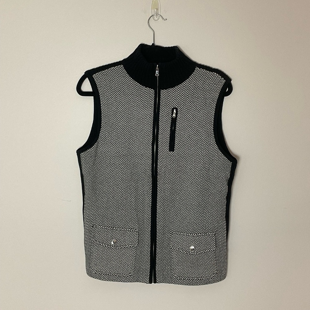 Lauren Ralph Lauren Women’s Vintage 100% Black & White Knit Full Zip Vest XL